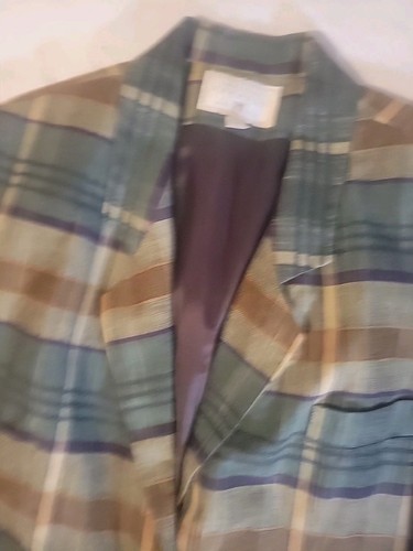 Compagnie Internationale Express Blazer Womens Sz Large Linen Blend Plaid VTG - Picture 2 of 14