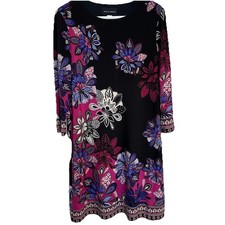 Donna Morgan Moody Pink Purple Floral Print Black Shift Dress-14-Travel Timeless