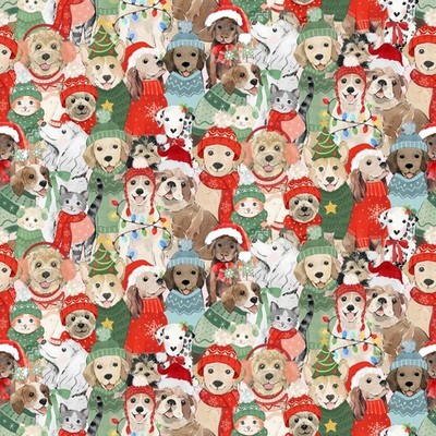Clothworks Santa Paws  Fabric Heatherlee Chan Y4428 55 Christmas Dogs