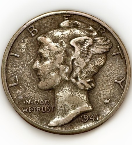 1941 D Mercury Silver Dime VF Error Coin Reverse Lamination Defective Planchet - Picture 2 of 4