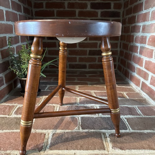 Antique L Hitchcock Hitchcockville CT Floral Wood Tripod Stool End Table Brown - Picture 8 of 21