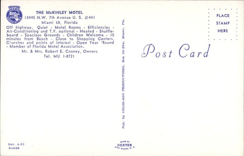 Miami,FL McKinley Motel Florida Postcard - Picture 2 of 2