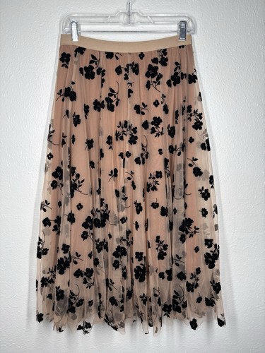 Chicwish Tan Black Floral Flocking Double Layer Mesh Skirt Tulle Grudge Goth EUC - Picture 2 of 8
