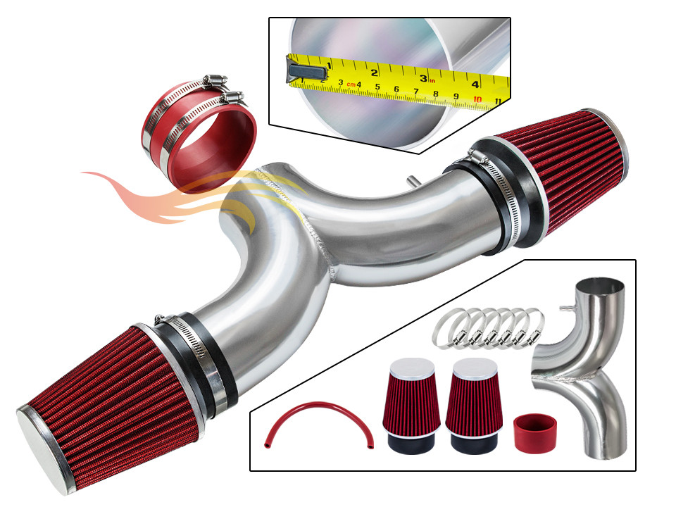 3.5" RED Dual Twin Air Intake Induction Kit + Filter For 97-00 Corvette 5.7L V8