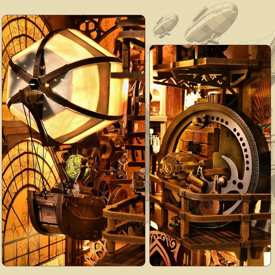 Hágalo usted mismo Kit de rincones rompecabezas de madera 3D sujetalibros miniatura casa doble para decoración Foto 4 de 4