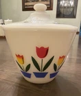 Fire King Modern Tulip Milk Glass Grease Jar with Lid Vintage 1940s-50s Clean🔥
