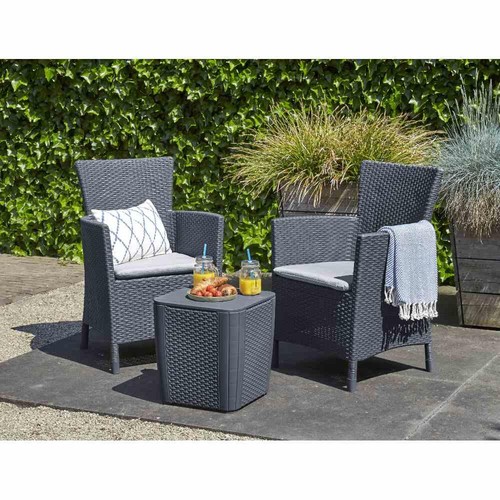 Allibert balcony set Iowa, graphite 2 x armchairs, 1 x table, including cushions - Picture 10 of 12