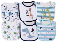 6 Pack Waterproof Cotton Baby Bibs for Girls Boys for Drooling Eating with Ad...
