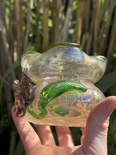 Vase Pâte De Verre Irise & Fleur En Relief & Art Nouveau - Foto 2 di 20