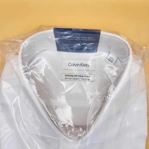 Calvin Klein Dress Shirt Infinite Wrinkle Free Slim Tall Stretch Flex 17 36/37 - Picture 2 of 12