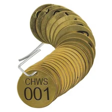 Brady 23576 Numbered Tag, Brass, 1 1/2 In H X 1 1/2 In W, 1 1/2 In Dia., Brass,