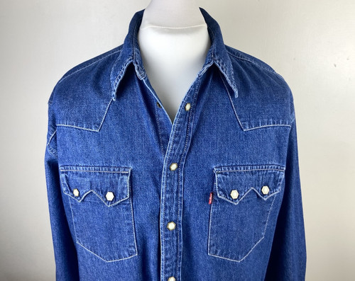 Vintage Levis Jeanshemd Red Tab Hexagonal Pearl Snap Sawtooth Medium 1996 Rare - Bild 2 von 16