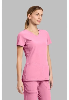 Scrubs Women's Med Couture AMP MC702 V-Neck Scrub Top Pixel Pink PXPK NWT - Image 1 of 4