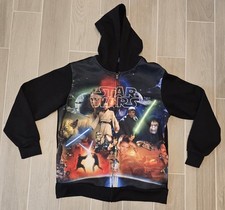 STAR WARS Mens Size Large Graphic Characters Full Zip Hooded Sweatshirt Black