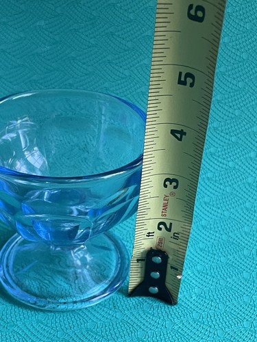 2 PCs Depression Blue Clear Glass Dessert Cups 3 1/4” Tall - Picture 3 of 3