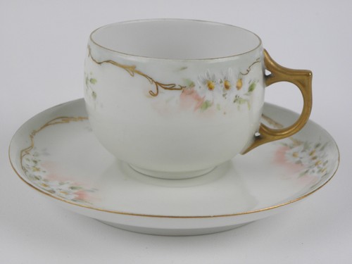 Antike A&K Limoges Teetasse und Untertasse weiß geblümt 1892-1907 ~ Frankreich - Bild 2 von 4