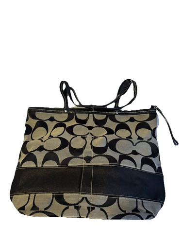 Coach Signature Vintage schwarz grau Leder Canvas Handtasche Beuteltasche Hobo Schultertasche - Bild 1 von 11