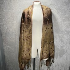 Pashmina Cashmere Blend Paisley Shawl Wrap Scarf Reversible Fringe 68x27 India