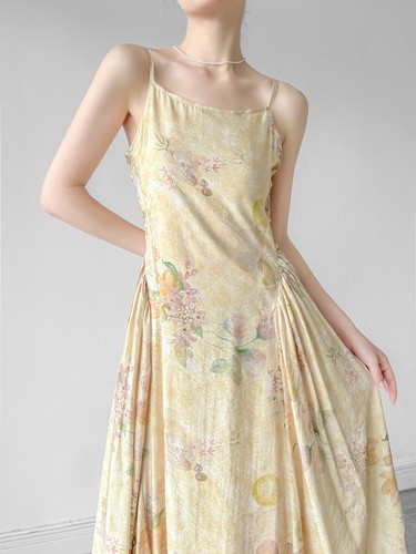 Yellow Camisole Dress Womens Summer New Strap Dress Floral A-Line Holiday Dress - Bild 2 von 16