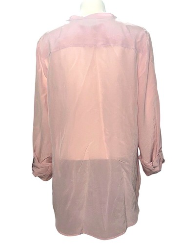 Trouve M Pink Sheer Silk Button Down Long Sleeve Blouse Minimalist Chic Workwear - Picture 5 of 9