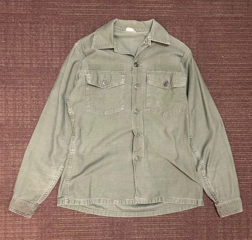Vintage 1960s US Army OG-107 Fatigue Shirt Vietnam Era Olive Military