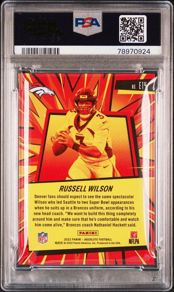 2022 PANINI ABSOLUTE EXPLOSIVE GREEN 1/1 #E14 RUSSELL WILSON 1/1 PSA 9 - Image 2 of 2