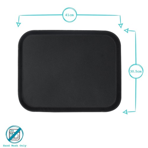 1x Black 41cm x 30.5cm Rectangle Non-Slip Serving Tray Plastic Food Tea Trays - Picture 3 of 7