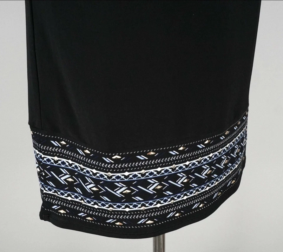 Vestido WHITE HOUSE BLACK MARKET Negro Azul Joya Abertura Ojales Manga Elástico M Foto 3 de 4