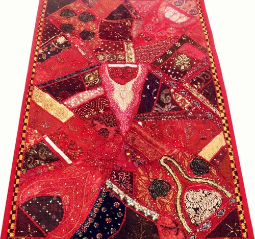 60" Red Tapestry Wall Hanging Patchwork Living Room/Bedroom Home Decor Throw - Bild 12 von 19