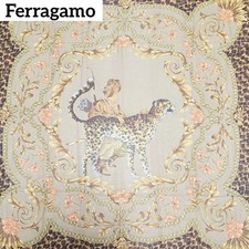 Salvatore Ferragamo Scarf Silk Large Leopard Size 53.5in x 51.9in Used in Japan