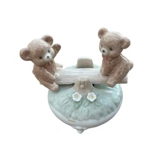 VTG Otagiri See Saw Bears Music Box Porcelain Teeter Totter Rocks as Music Plays