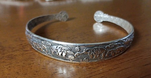 Vintage 925 Silber Elefanten Armreif Armband 8" verziert - Bild 8 von 9