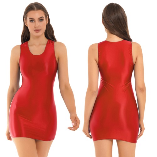 Bodycon-Minikleid Damen glänzend ärmellos durchsichtig ausgehöhlt rückenfrei Kleid - Bild 99 von 145