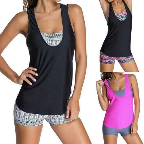Women Sporty Tankini Set with Boy Shorts Swimwear Swimsuit Bathing Suit Bikini~ - Picture 5 of 20