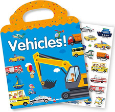 Portable Reusable Sticker Activity Book for Kids - Trucks Vehicles Theme