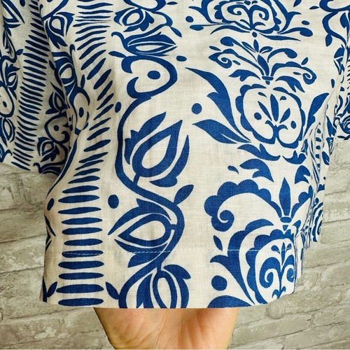 Boden Leinen Laurie Top Gr. 4 Abstrakt Blumen Batikmuster Weiß Blau Neu mit Etikett - Bild 12 von 13
