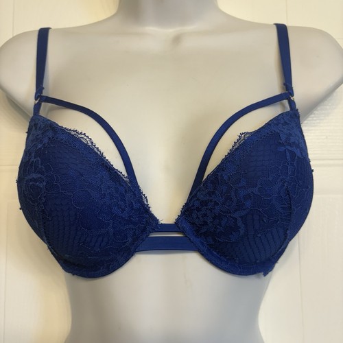 Victoria’s Secret Very Sexy Strappy Fishnet Lace Push Up Bra Size 32C Blue Oar - Picture 2 of 12
