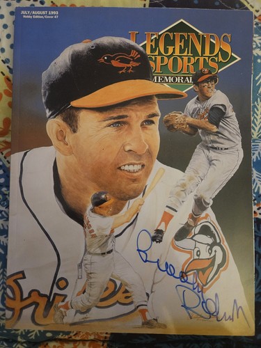 Autografo firmato Brooks Robinson 1993 leggende rivista memorabilia sportiva