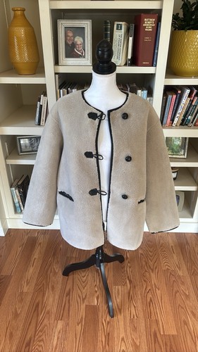 Lucky Brand Women's Cream Faux Shearling Toggle Jacket Size Large Fuzzy Sherpa - Picture 7 of 13