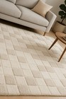 8x11ft Handmade Tufted Wool Rug: Modern Checkered Cream Beige Carpet Bohemian