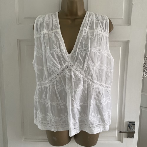 Next White Cotton Embroidered Boho Ethnic Hippie Blouse Size 14