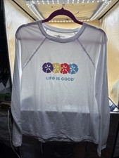 Life is Good White Long Sleeve Sun Shirt UPF 50 Ladies Size Large Swim Beach