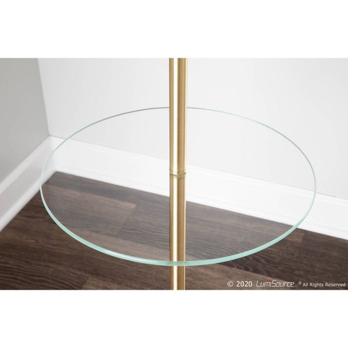 Chloe Contemporary Shelf Floor Lamp with Marble Base/Glass Shelf and Linen Shade - Picture 9 of 13