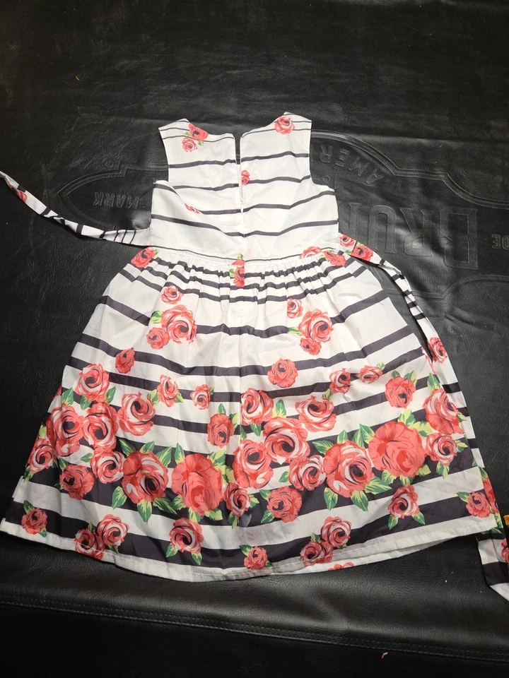 Vestido floral H2 para niñas talla 7-8 blanco y negro con rosa de Sunny Fashion Foto 2 de 4