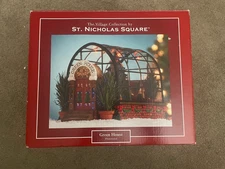 St. Nicholas Square Green House Village Lighted Vintage Christmas Decor - Works!