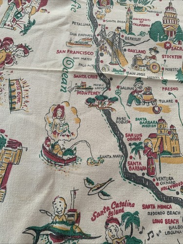 Vintage California State Tablecloth Souvenir Map Landmarks 43.5" x 51" Retro - Picture 8 of 24