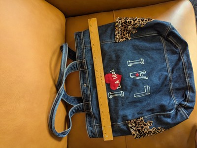 №689【DENIM✖️Leopard巾着バケツBAG】DENIM Remake Denim Tote Bag With 6 Pockets Velvet Like Leopard Lining