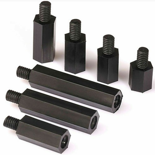 Distanziale supporto esagonale M4 maschio-femmina nero plastica nylon pilastro filettato - Foto 9 di 12