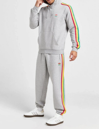 adidas Originals 3-Stripes Hoodie in Grey and Jamaica Colorway All Sizes - Picture 5 of 7