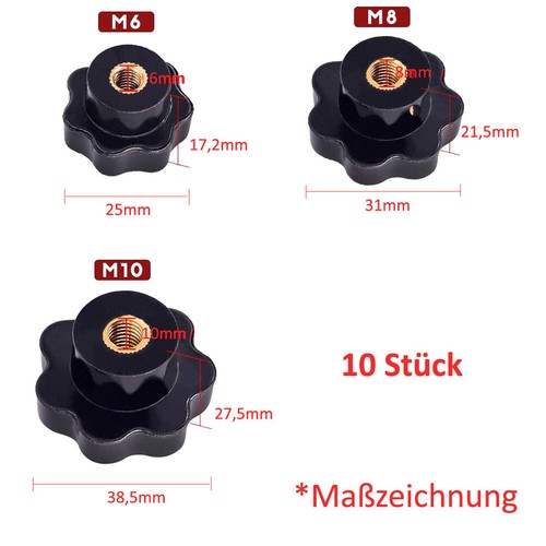 Sterngriff Sternmutter Klemmmutter Sternschraube Flügelmutter M6 M8 M10 10 Stück - Bild 5 von 7